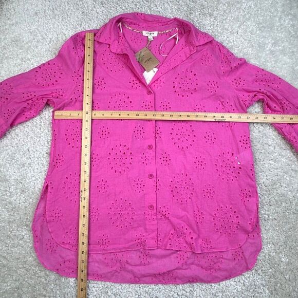 Umgee Pink Eyelet Button Front 3/4 Sleeve Shirt NEW - Picture 8 of 8